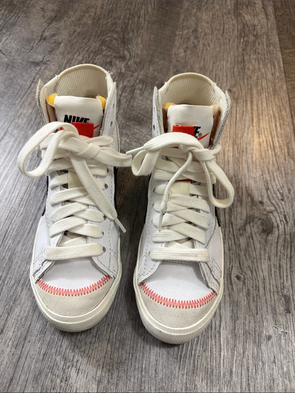 Nike High-Top Sneakers in Cream with Orange Accents